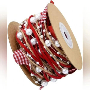 Festive Red and White pearls and hearts garland ribbon 3 yards per rolls 4 rolls